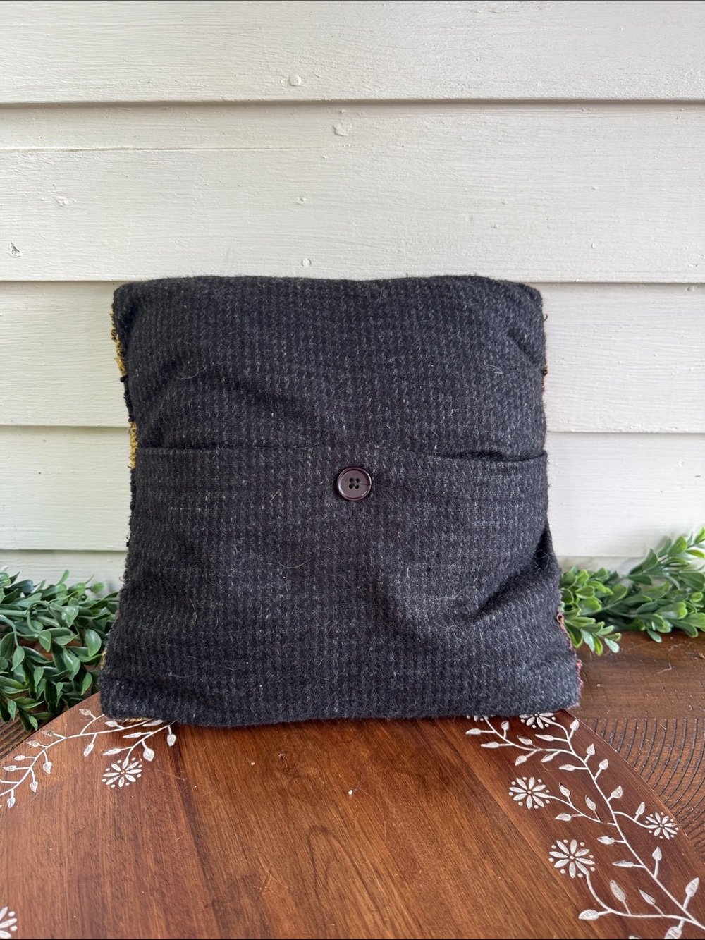 Vintage Handcrafted Orange Pumpkin Hooked Pillow - Home Holiday Accent - Picture 2 of 2